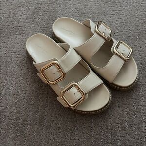 Universal Thread Cream Sandals with Gold Buckles